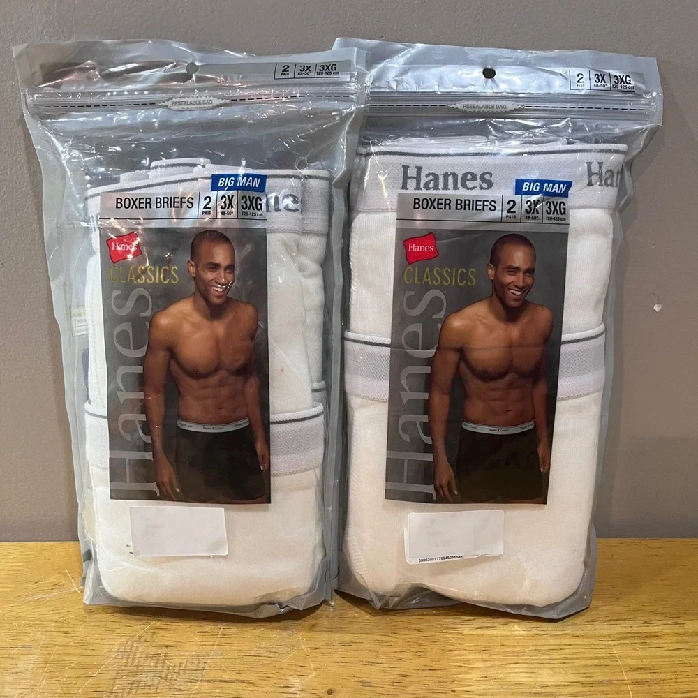 Hanes Classics Big Man‎ Boxer Briefs 2pk 3XL White 100% Cotton Vtg 2007 2 Packs